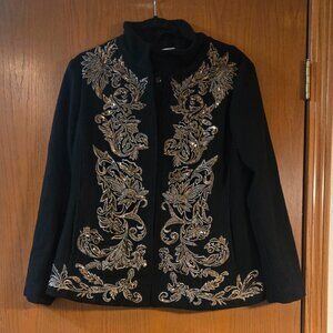 Chicos Women's Black Wool Fashion Jacket-  Chicos size 2 (Women's 12/14)